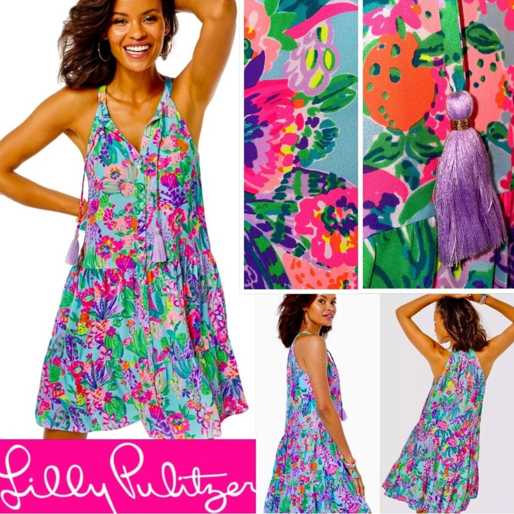 EEUC Lilly Pulitzer Carolane Lileeze Halter Swing Dress in Multi Me And My Zesty